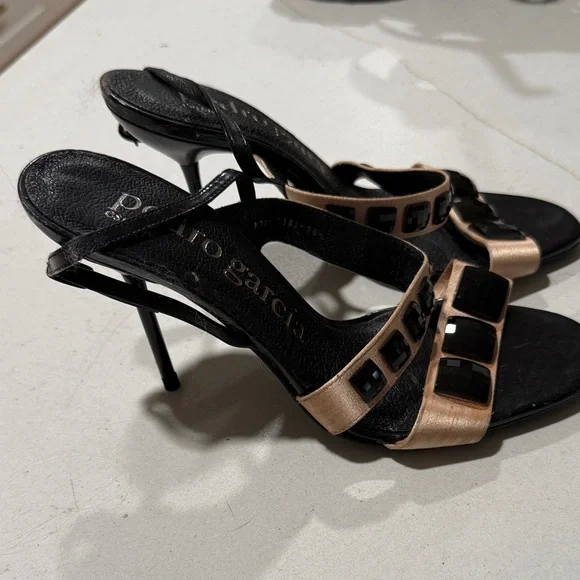 Pedro Garcia Black and Gold Women's Heels - Picture 2 of 3